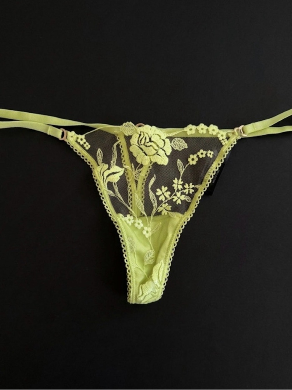 Honey Birdette Sheer Floral Lace Thong - Lime